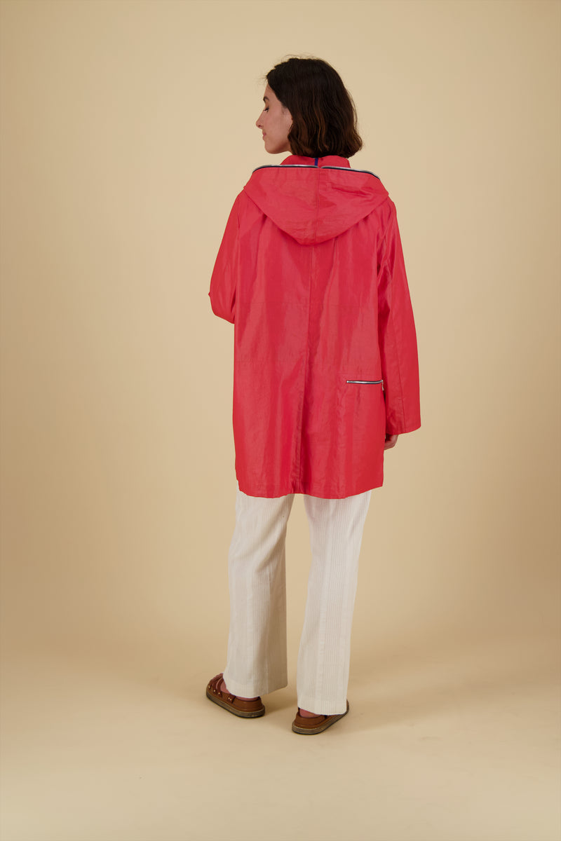 PARKA KENDRA EN LIN DÉPERLANT FRAMBOISE