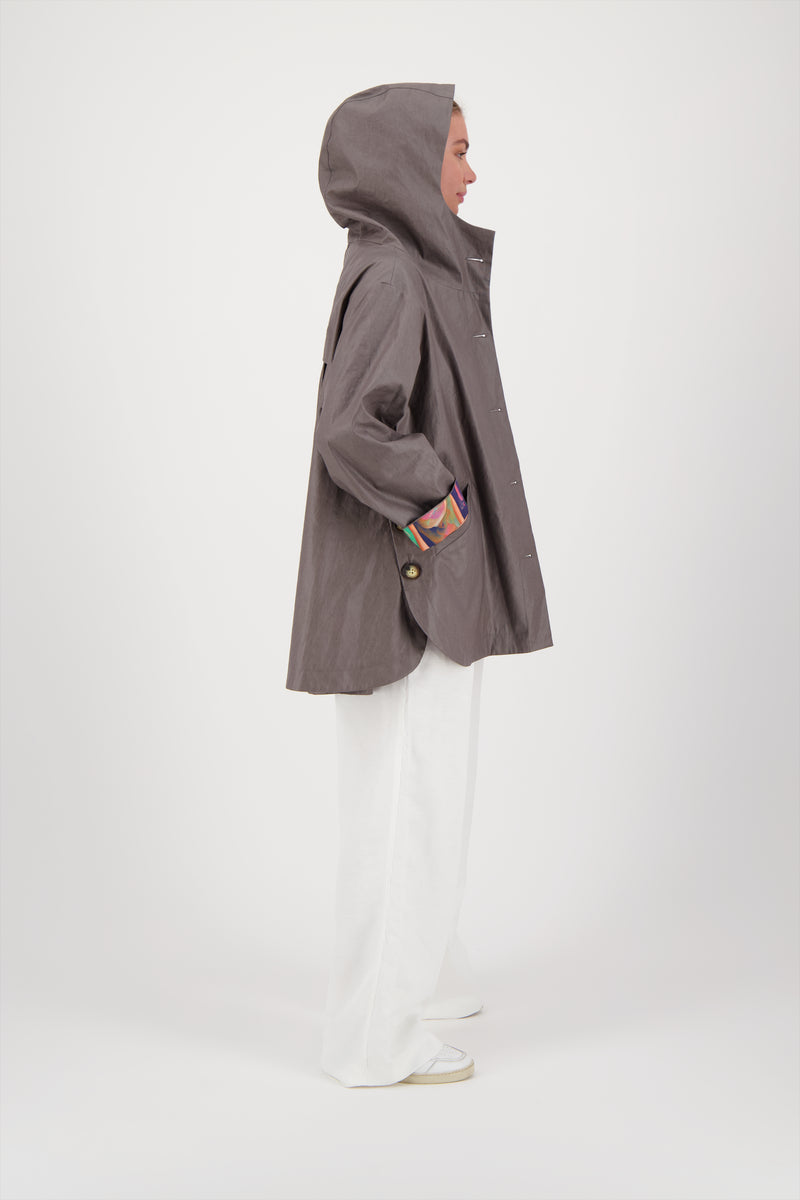PARKA LAURA EN LIN ENDUIT DÉPERLANT BRONZE