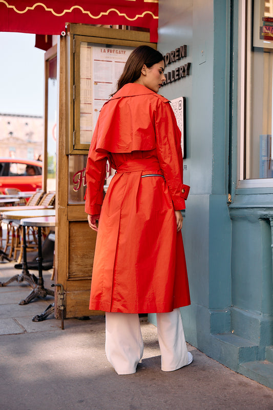 TRENCH LEA EN COTON DÉPERLANT ROUGE