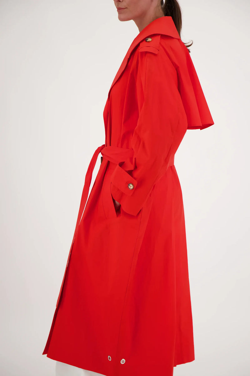 TRENCH LEA EN COTON DÉPERLANT ROUGE