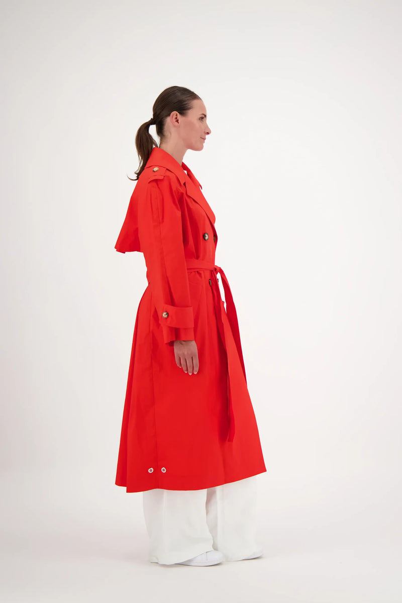 TRENCH LEA EN COTON DÉPERLANT ROUGE