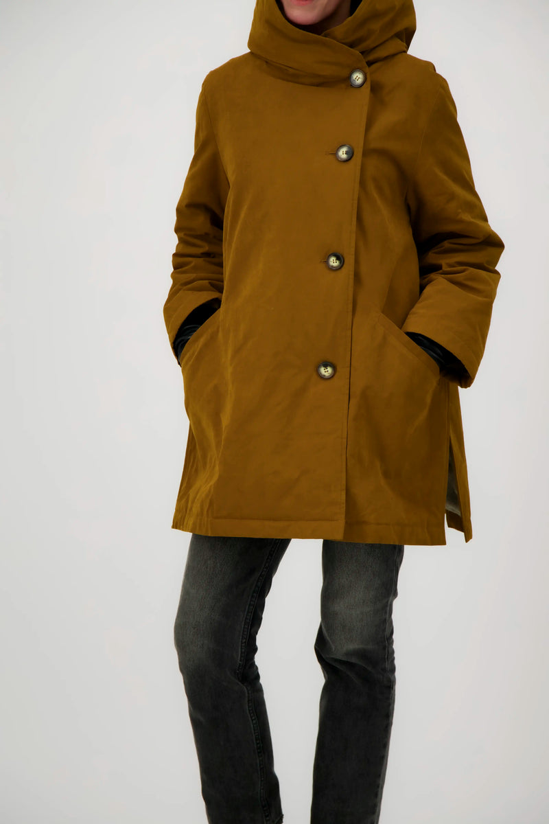 PARKA LINA en coton déperlant caramel et fausse fourrure
