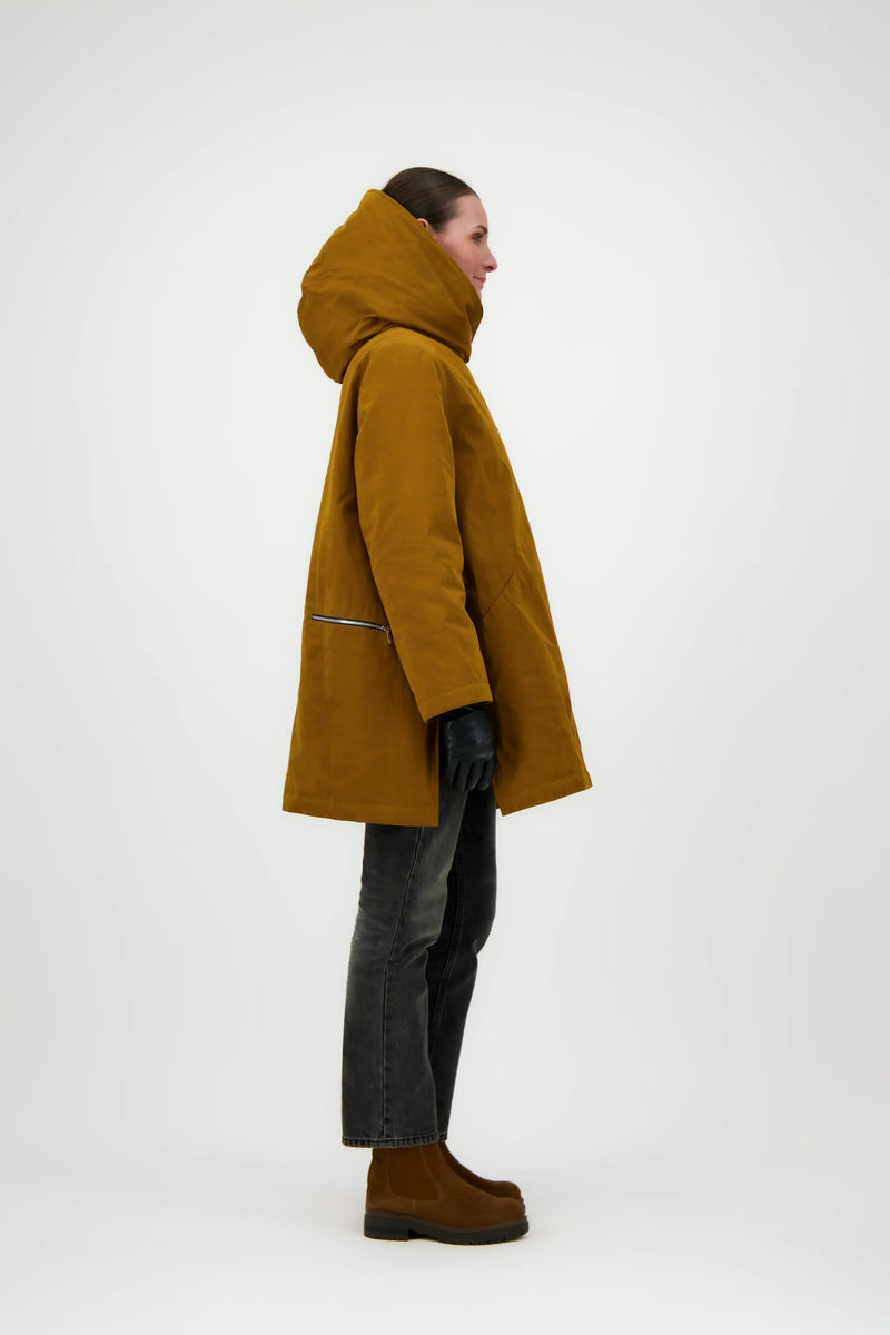 PARKA LINA en coton déperlant caramel et fausse fourrure