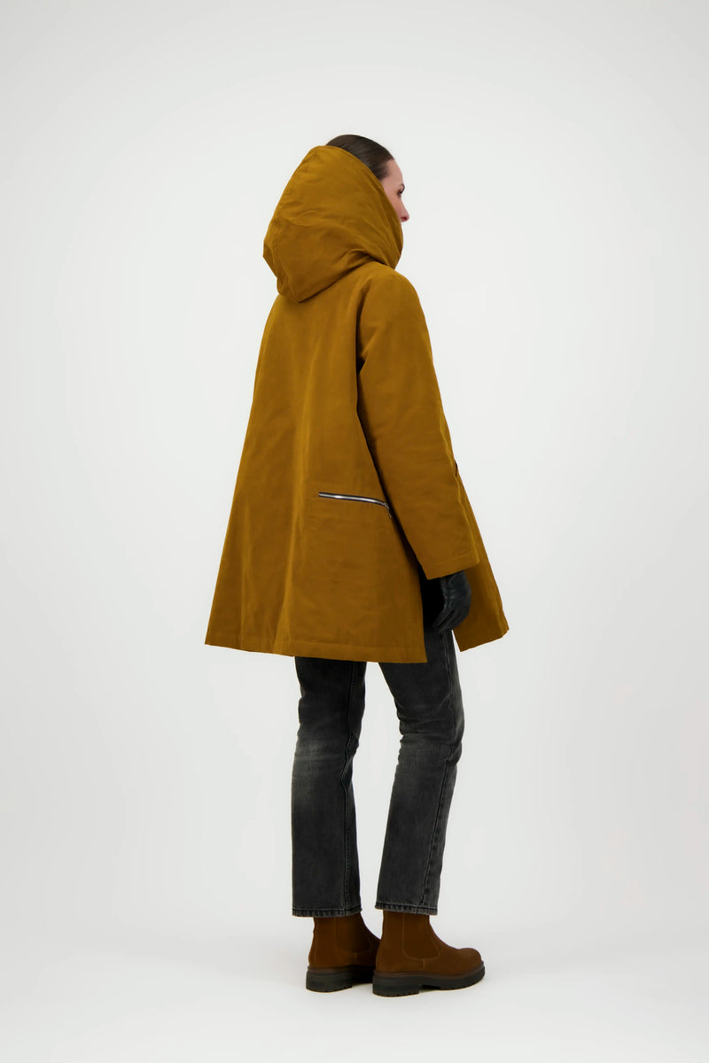 PARKA LINA en coton déperlant caramel et fausse fourrure