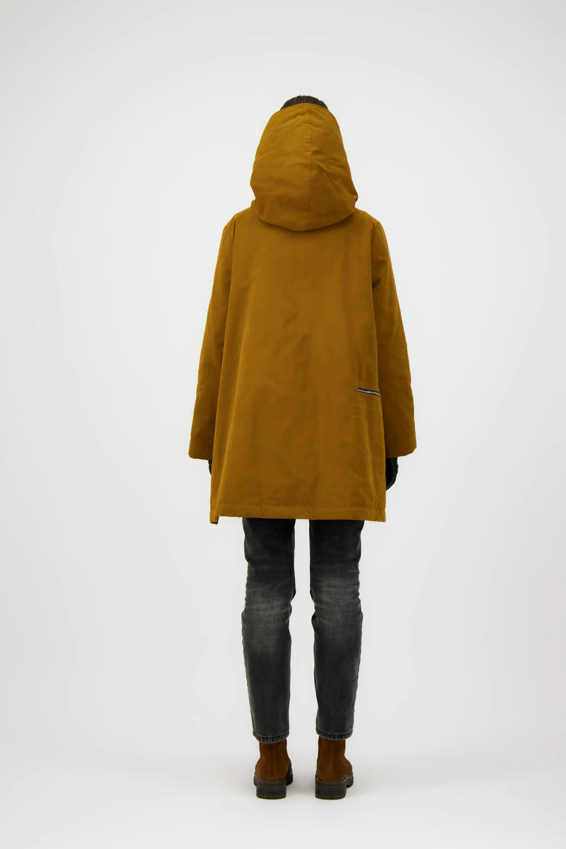PARKA LINA en coton déperlant caramel et fausse fourrure