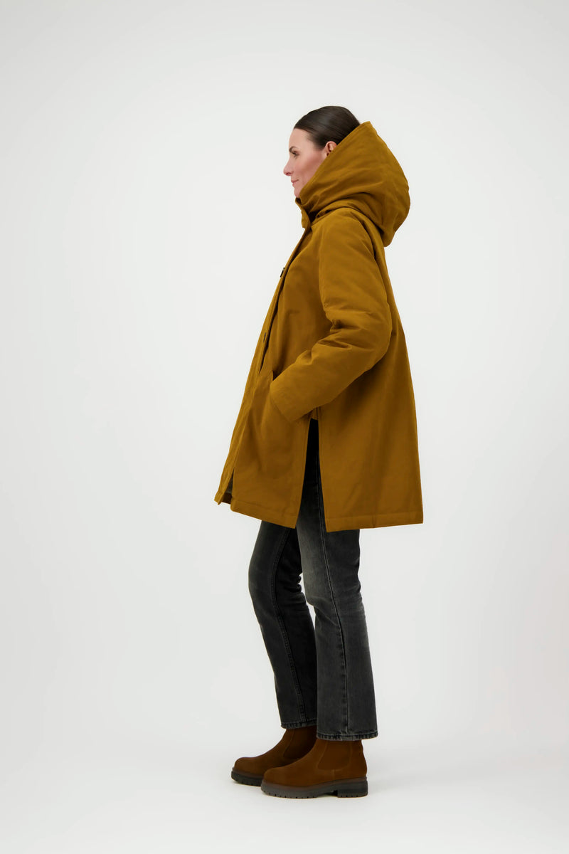 PARKA LINA en coton déperlant caramel et fausse fourrure