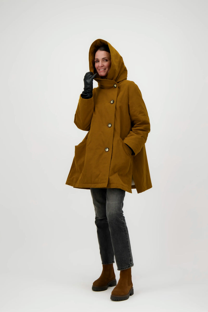 PARKA LINA en coton déperlant caramel et fausse fourrure