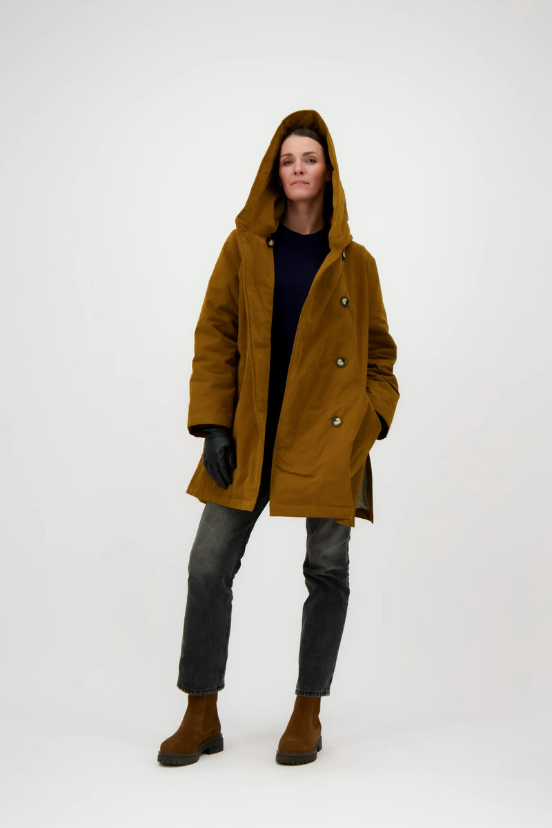 PARKA LINA en coton déperlant caramel et fausse fourrure