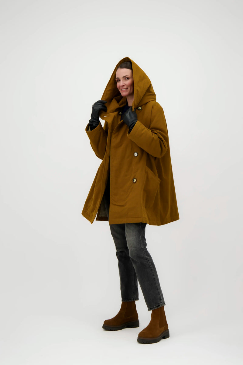 PARKA LINA en coton déperlant caramel et fausse fourrure