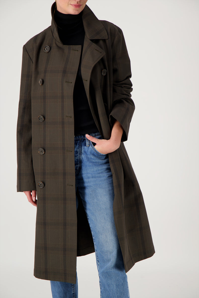 MANTEAU MARTIN ERI en coton déperlant à carreaux brun PDG