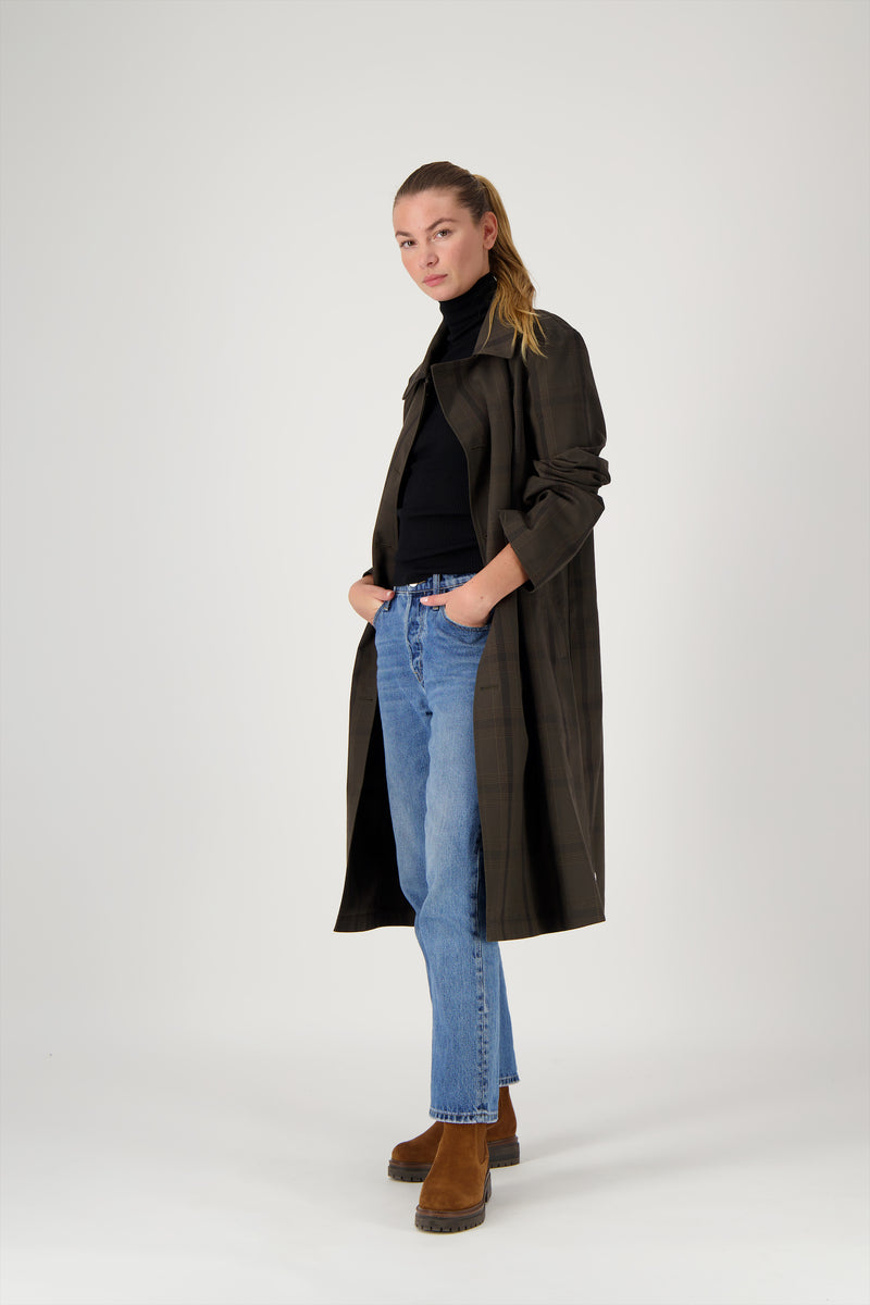 MANTEAU MARTIN ERI en coton déperlant à carreaux brun PDG