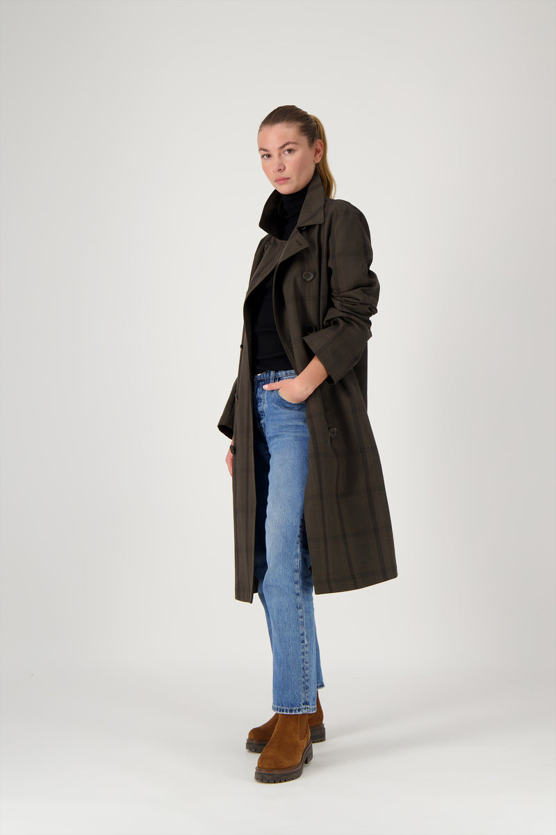 MANTEAU MARTIN ERI en coton déperlant à carreaux brun PDG