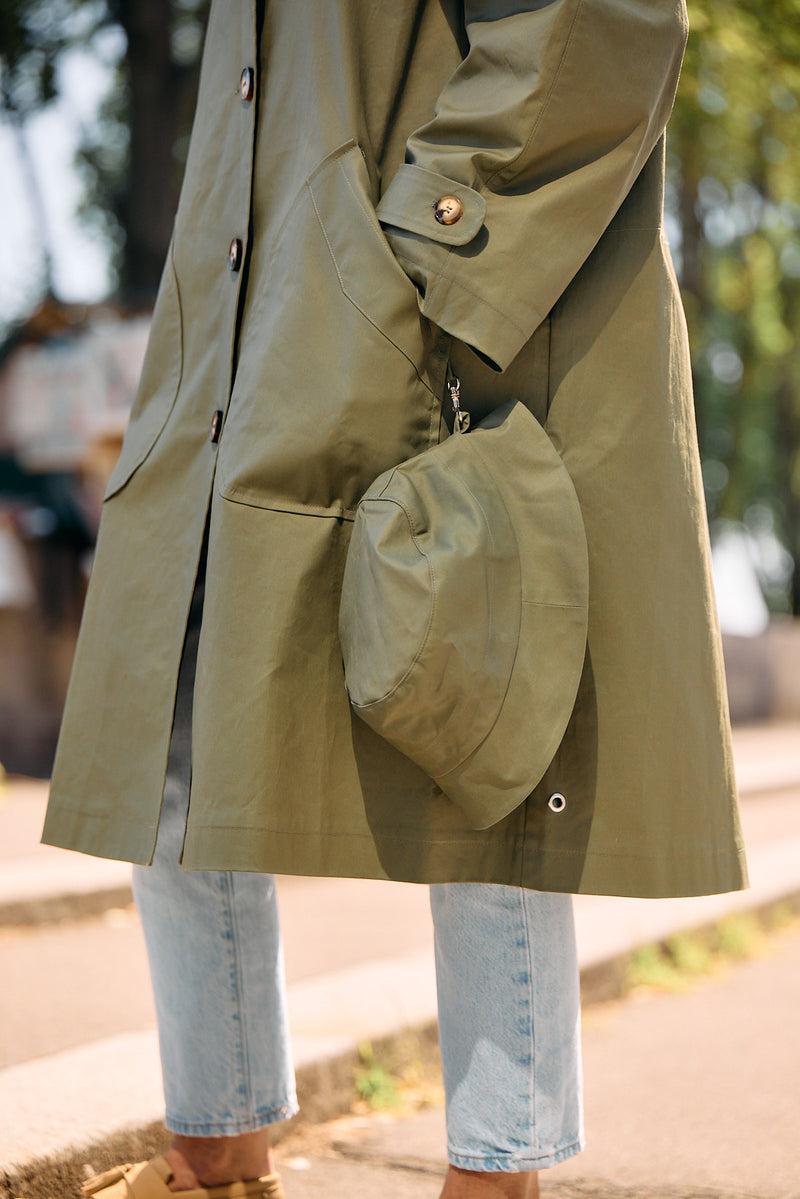PARDESSUS MAXOU EN COTON DÉPERLANT OLIVE