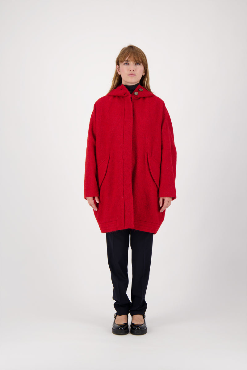 MANTEAU MAYA en lainage coloris rouge