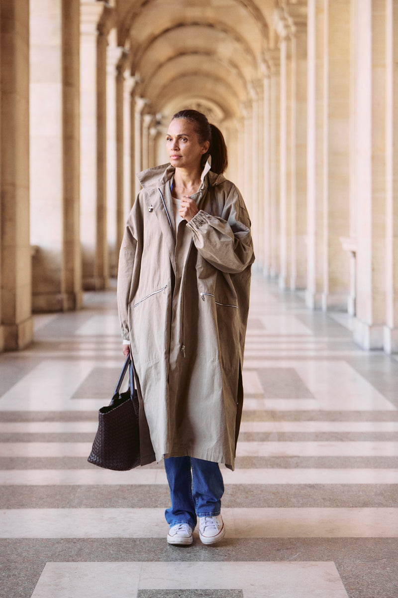 PARKA VANESSA en coton déperlant coloris taupe