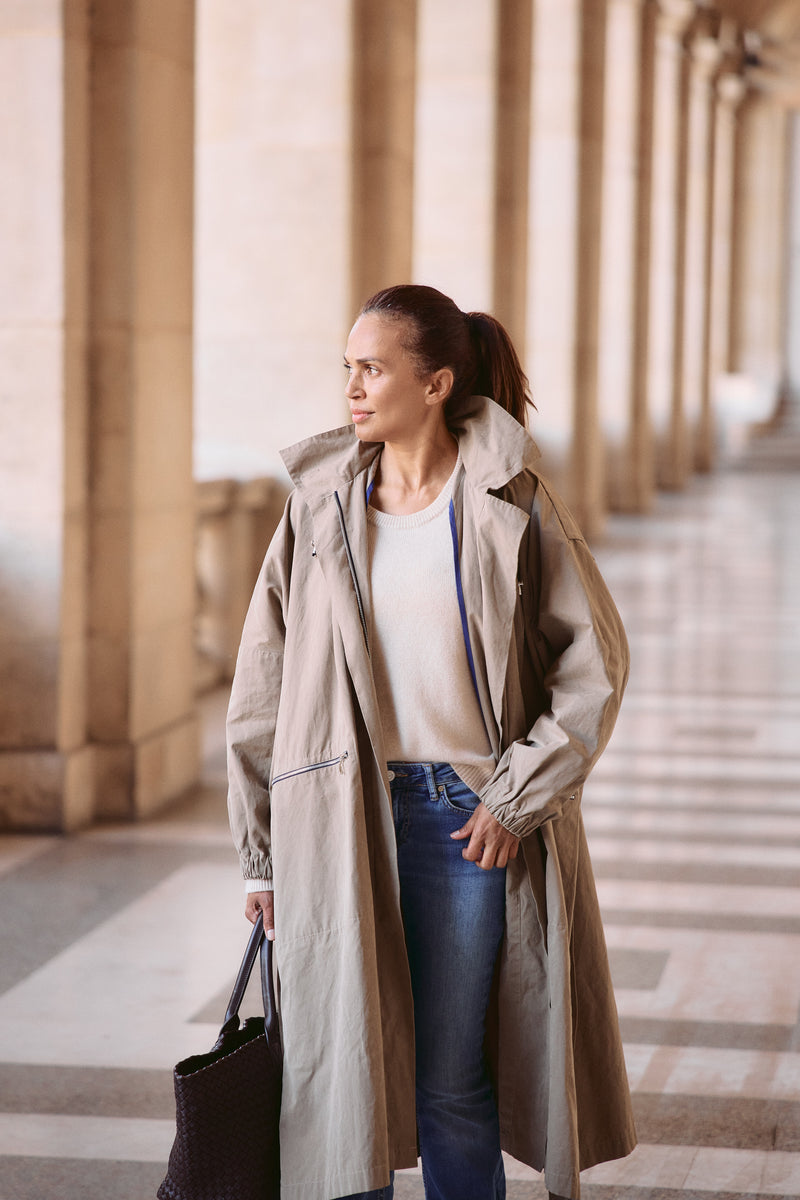 PARKA VANESSA en coton déperlant coloris taupe