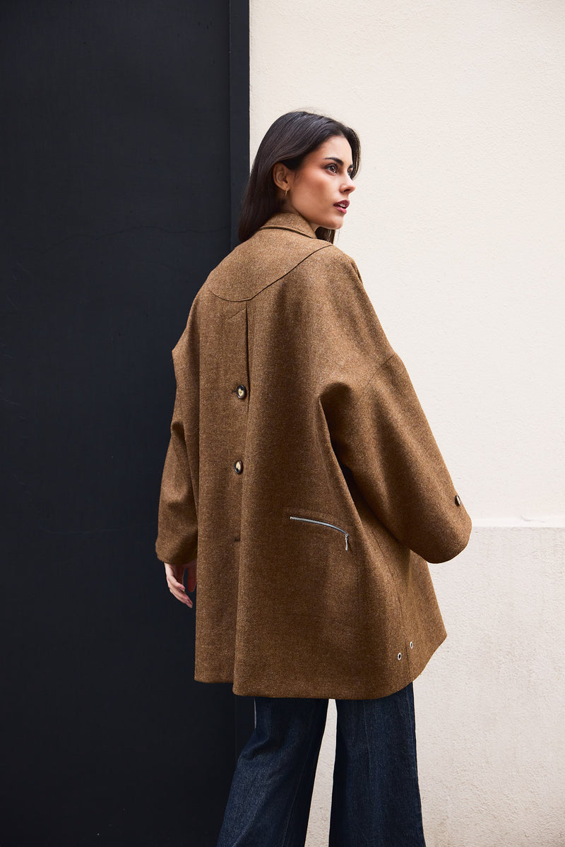 MANTEAU AVERSE en laine noisette