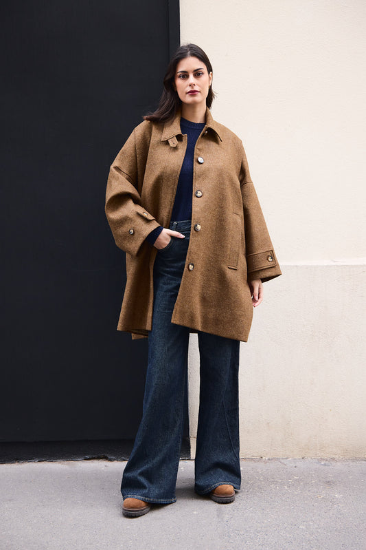 MANTEAU AVERSE en laine noisette