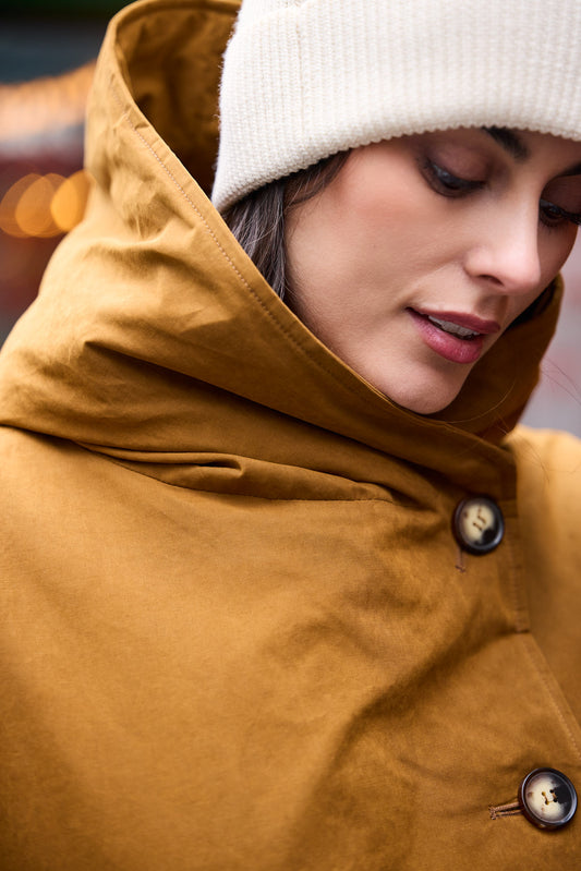 PARKA LINA en coton déperlant caramel et fausse fourrure