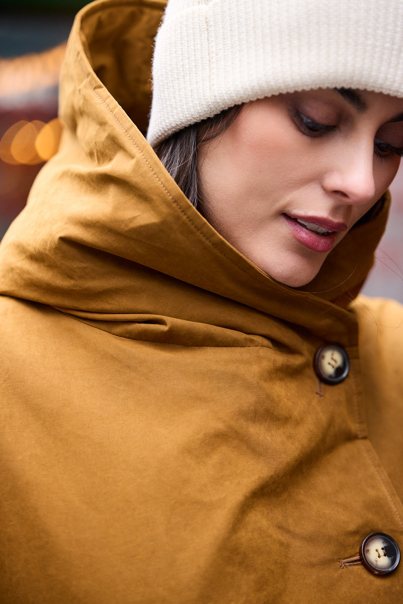 PARKA LINA en coton déperlant caramel et fausse fourrure