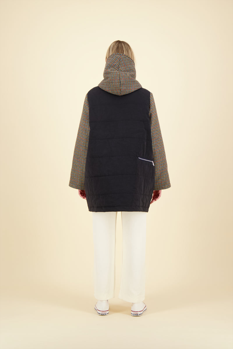 PARKA MILA en lainage à carreaux avec dos en coton imperméable