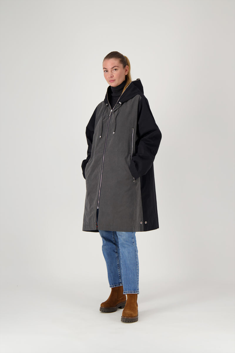 PARKA MINA COR en coton déperlant disponible en coloris bronze, gris, kaki, craie, blueblack, taupe