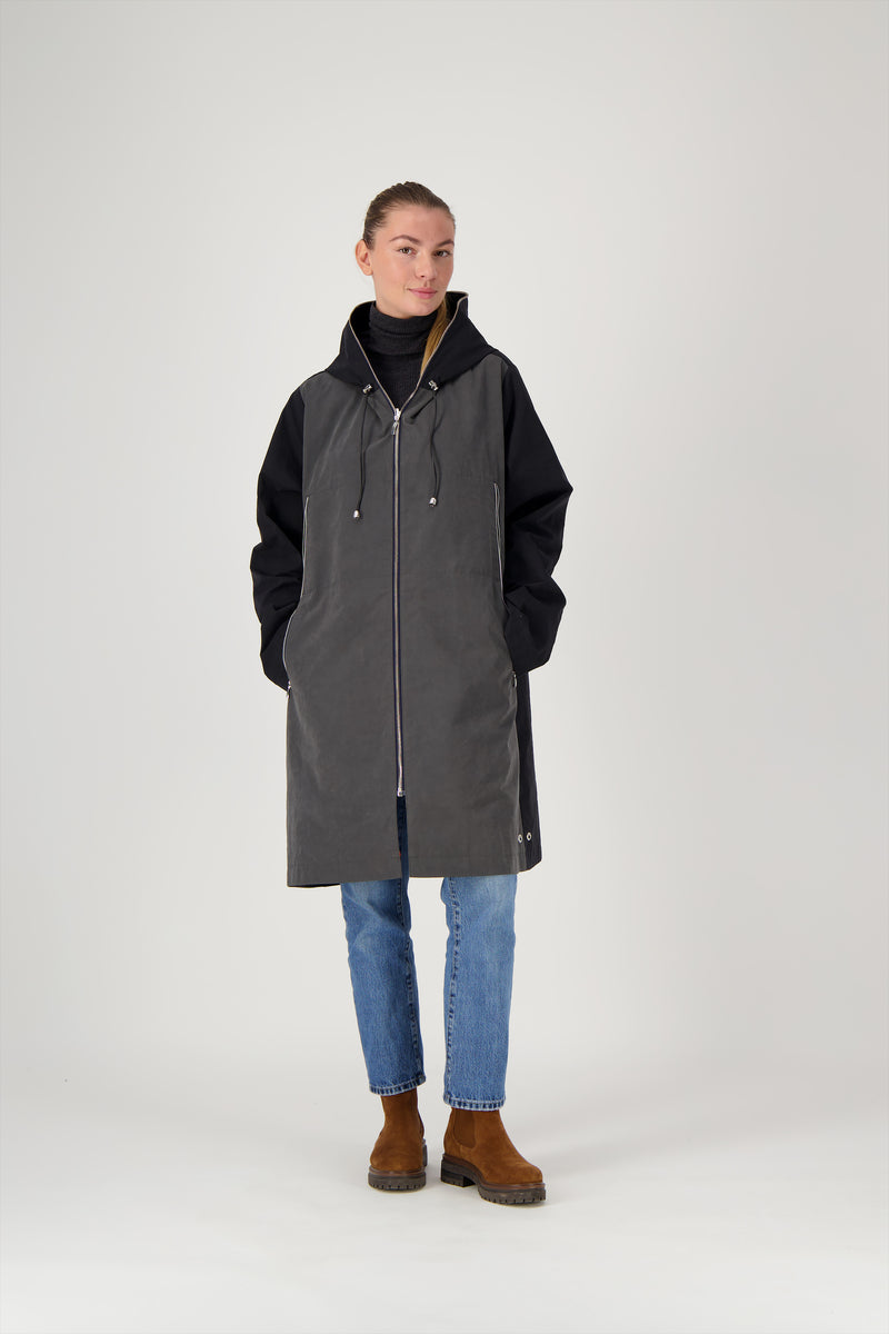 PARKA MINA COR en coton déperlant disponible en coloris bronze, gris, kaki, craie, blueblack, taupe
