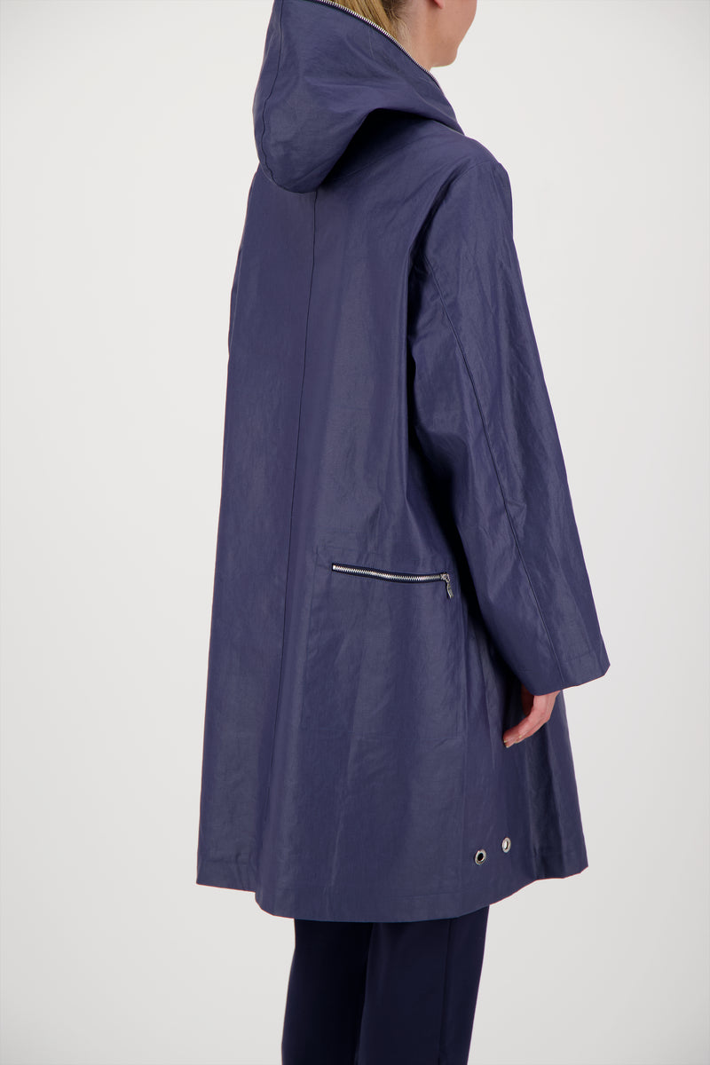 PARKA DÉPERLANTE MINA EN LIN ENDUIT ET COTON NAVY