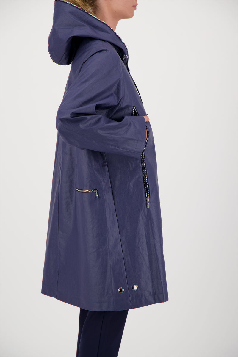 PARKA DÉPERLANTE MINA EN LIN ENDUIT ET COTON NAVY