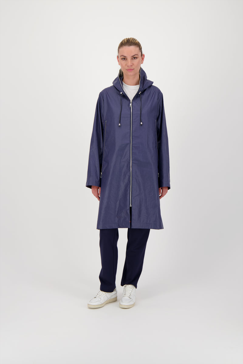 PARKA DÉPERLANTE MINA EN LIN ENDUIT ET COTON NAVY