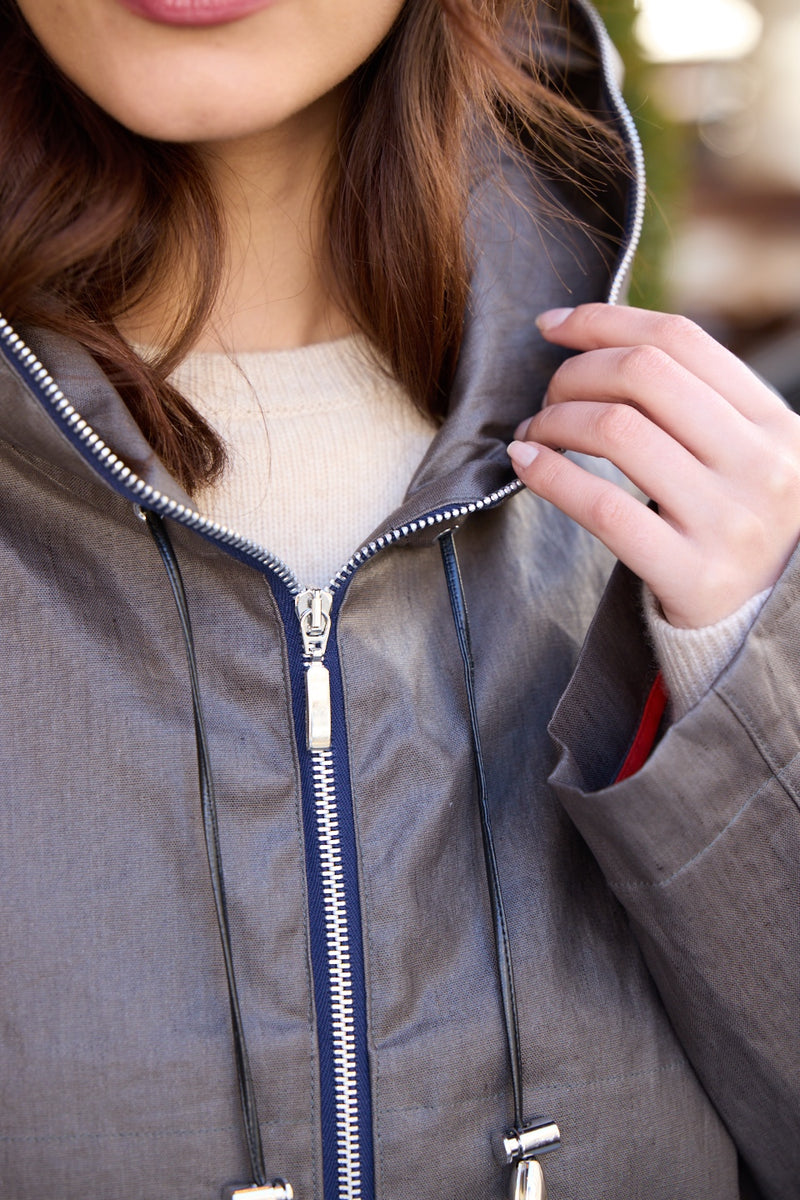 PARKA DÉPERLANTE MINA EN LIN ENDUIT ET COTON KAKI