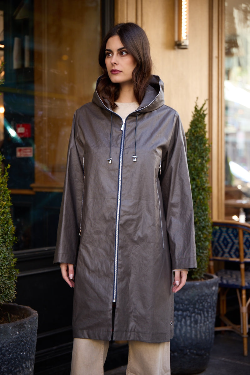 PARKA DÉPERLANTE MINA EN LIN ENDUIT ET COTON KAKI