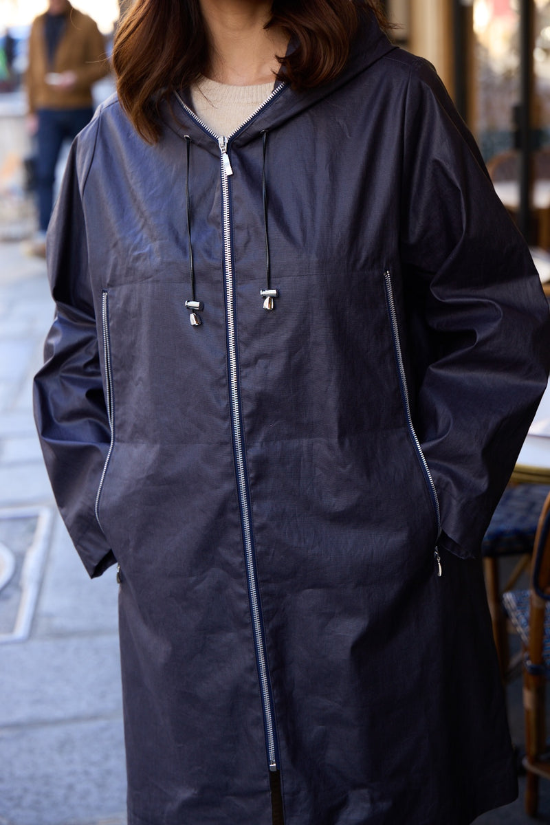 PARKA DÉPERLANTE MINA EN LIN ENDUIT ET COTON NAVY
