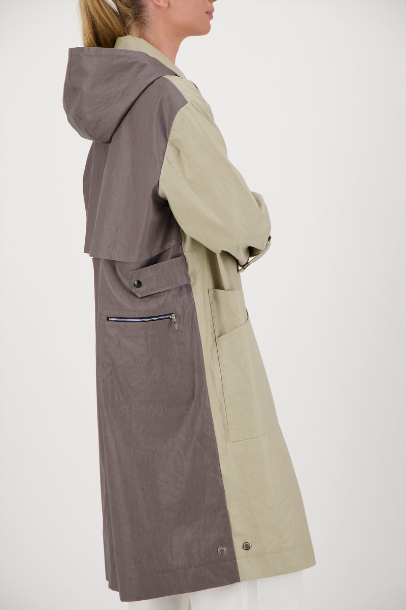 PARKA ONDEE EN LIN ENDUIT DÉPERLANT BICOLOR SABLE/BRONZE