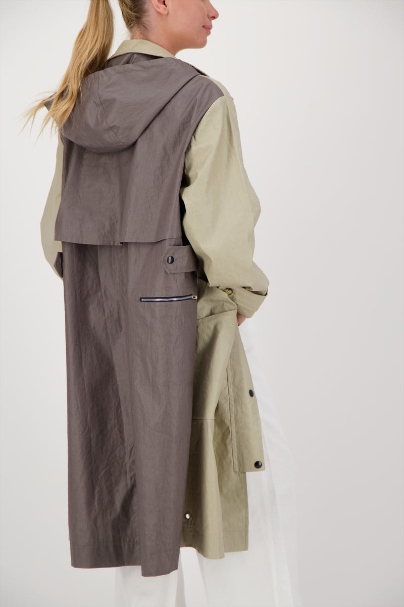 PARKA ONDEE EN LIN ENDUIT DÉPERLANT BICOLOR SABLE/BRONZE