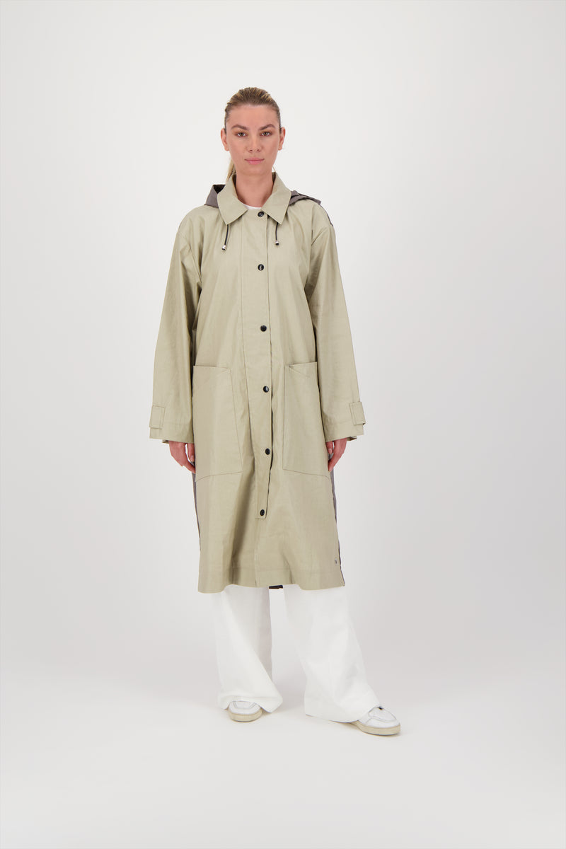 PARKA ONDEE EN LIN ENDUIT DÉPERLANT BICOLOR SABLE/BRONZE