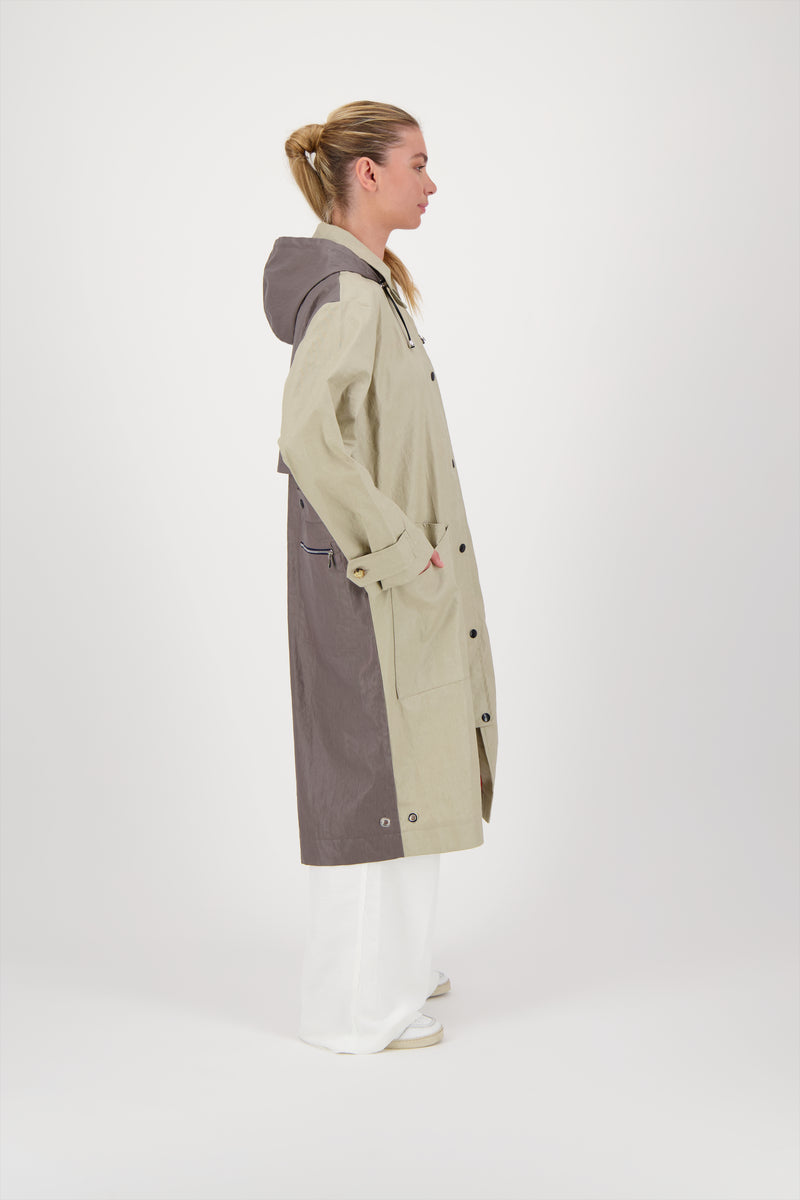 PARKA ONDEE EN LIN ENDUIT DÉPERLANT BICOLOR SABLE/BRONZE