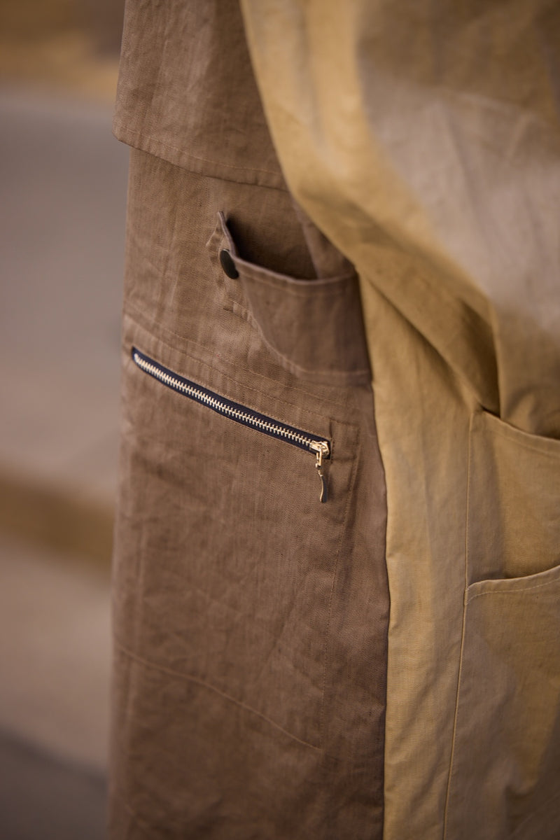 PARKA ONDEE EN LIN ENDUIT DÉPERLANT BICOLOR SABLE/BRONZE