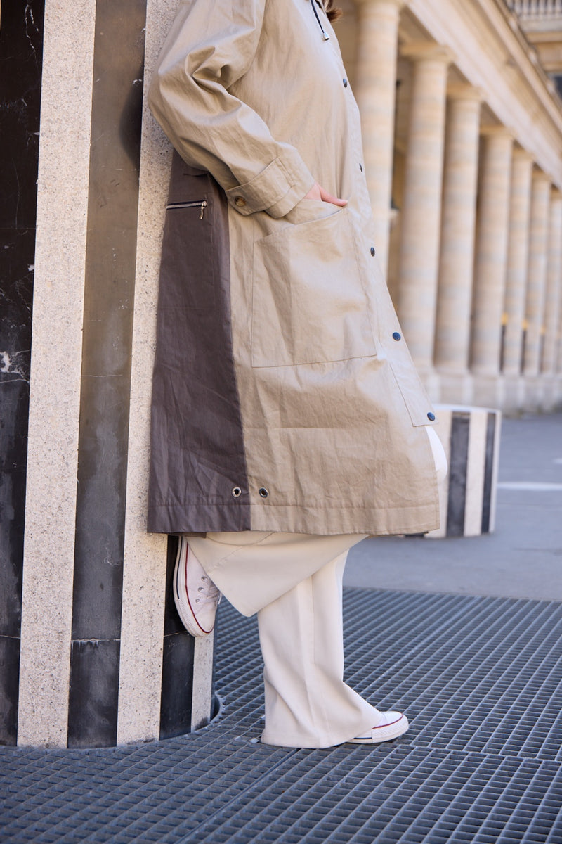 PARKA ONDEE EN LIN ENDUIT DÉPERLANT BICOLOR SABLE/BRONZE