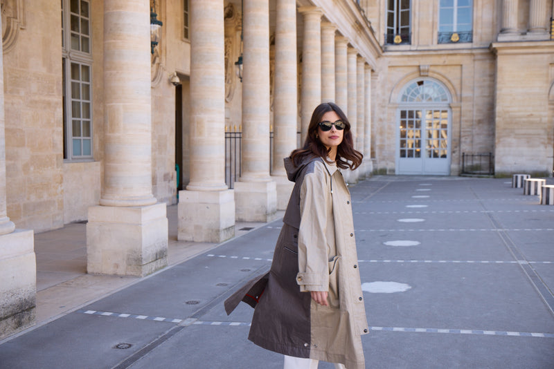 PARKA ONDEE EN LIN ENDUIT DÉPERLANT BICOLOR SABLE/BRONZE