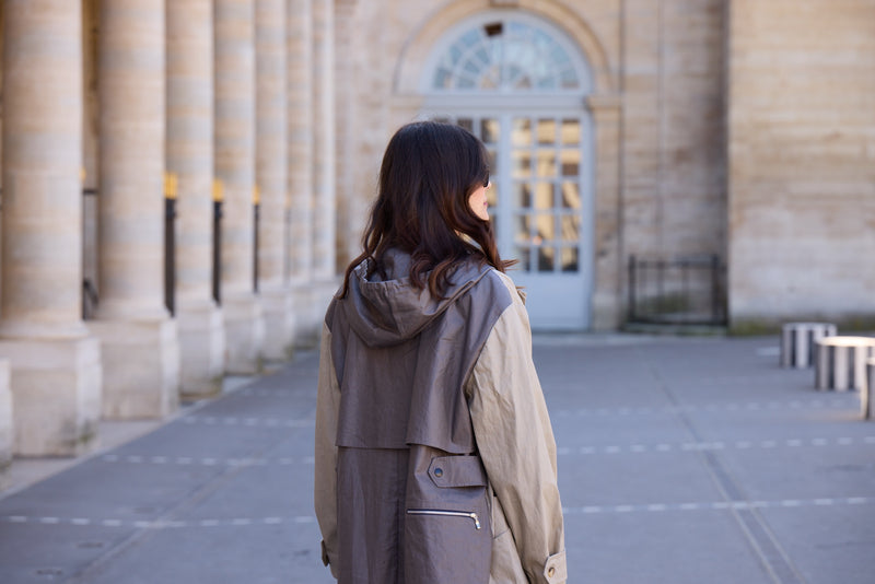 PARKA ONDEE EN LIN ENDUIT DÉPERLANT BICOLOR SABLE/BRONZE