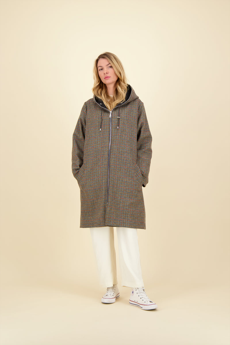 PARKA ORANE COR réversible en coton imperméable et lainage à carreaux, disponible en coloris blueblack, bronze, taupe