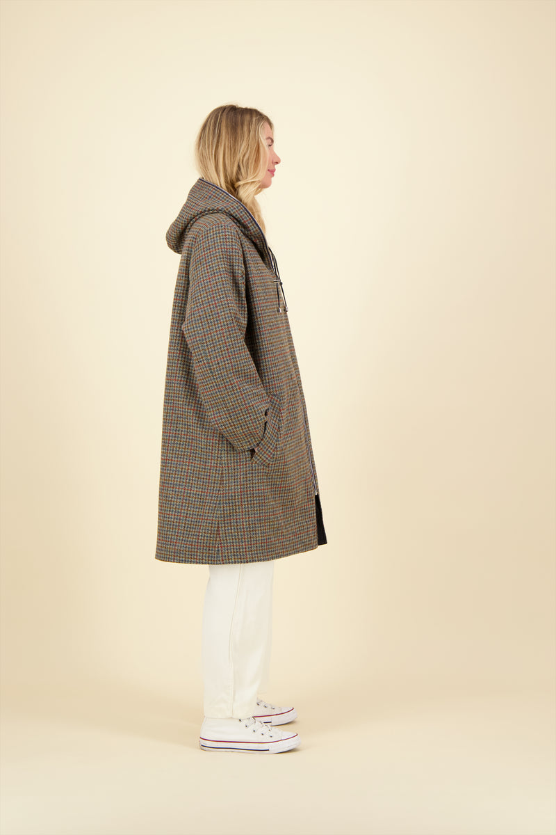 PARKA ORANE COR réversible en coton imperméable et lainage à carreaux, disponible en coloris blueblack, bronze, taupe