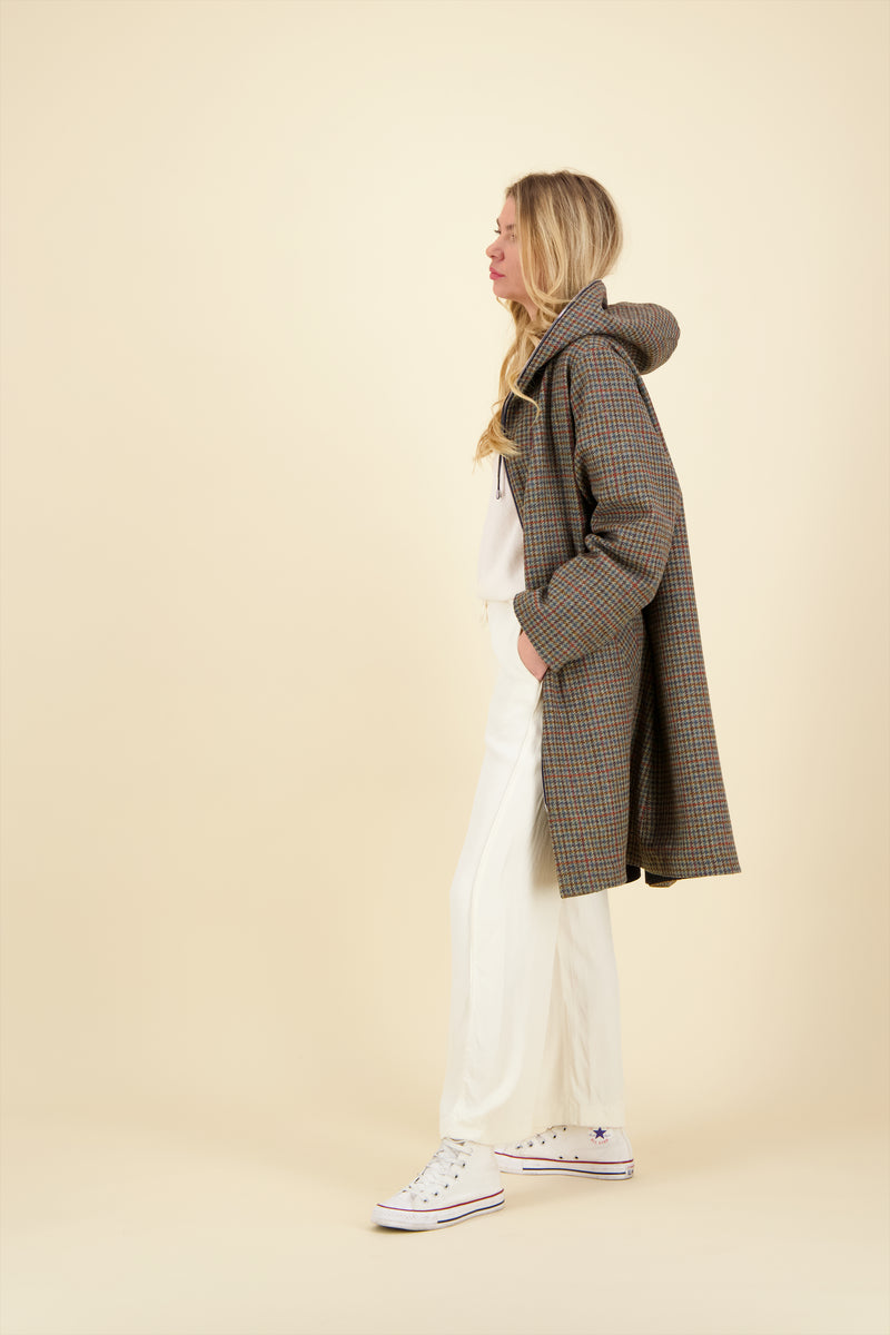 PARKA ORANE COR réversible en coton imperméable et lainage à carreaux, disponible en coloris blueblack, bronze, taupe