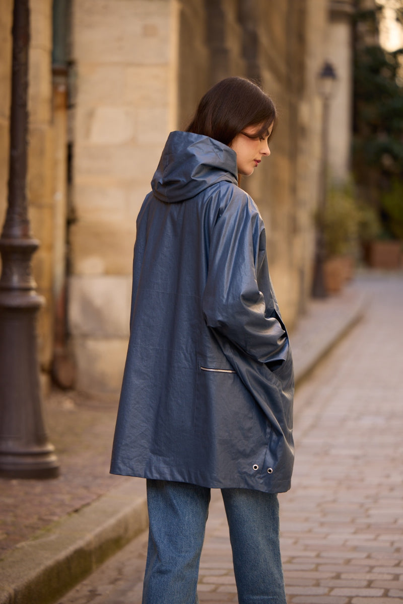 PARKA DÉPERLANTE PAOLA EN LIN ENDUIT et COTON ARDOISE