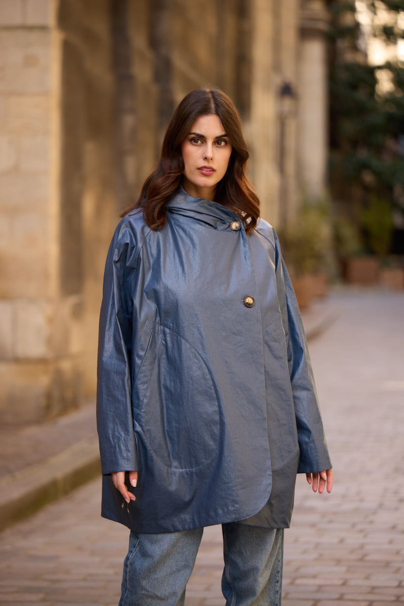 PARKA DÉPERLANTE PAOLA EN LIN ENDUIT et COTON ARDOISE