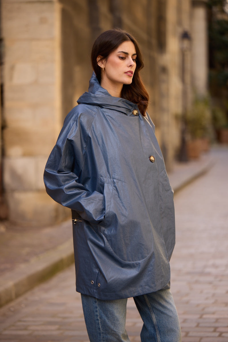 PARKA DÉPERLANTE PAOLA EN LIN ENDUIT et COTON ARDOISE