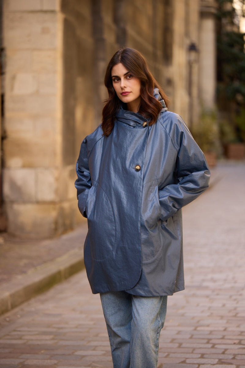 PARKA DÉPERLANTE PAOLA EN LIN ENDUIT et COTON ARDOISE