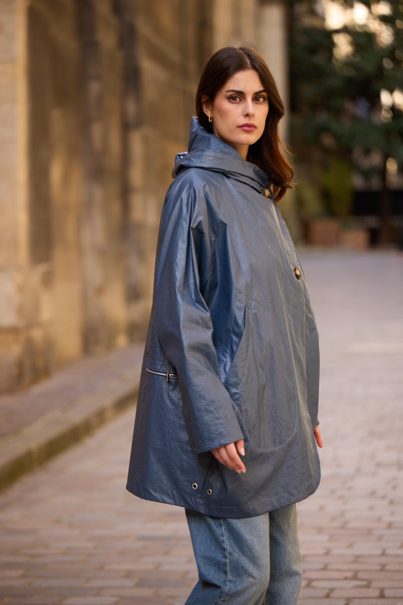 PARKA DÉPERLANTE PAOLA EN LIN ENDUIT et COTON ARDOISE