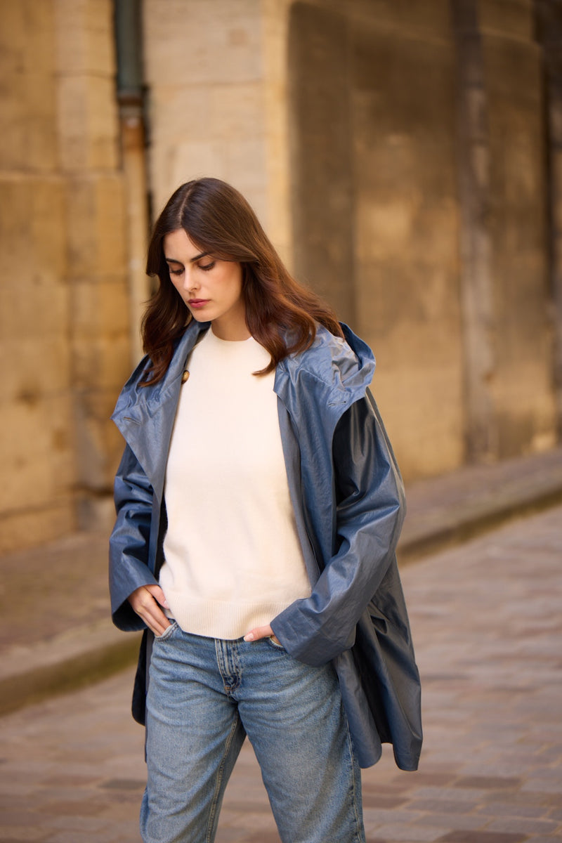 PARKA DÉPERLANTE PAOLA EN LIN ENDUIT et COTON ARDOISE